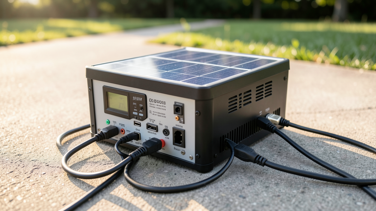 générateur solaire 3000w affichant ses caractéristiques techniques avec écran et connecteurs visibles