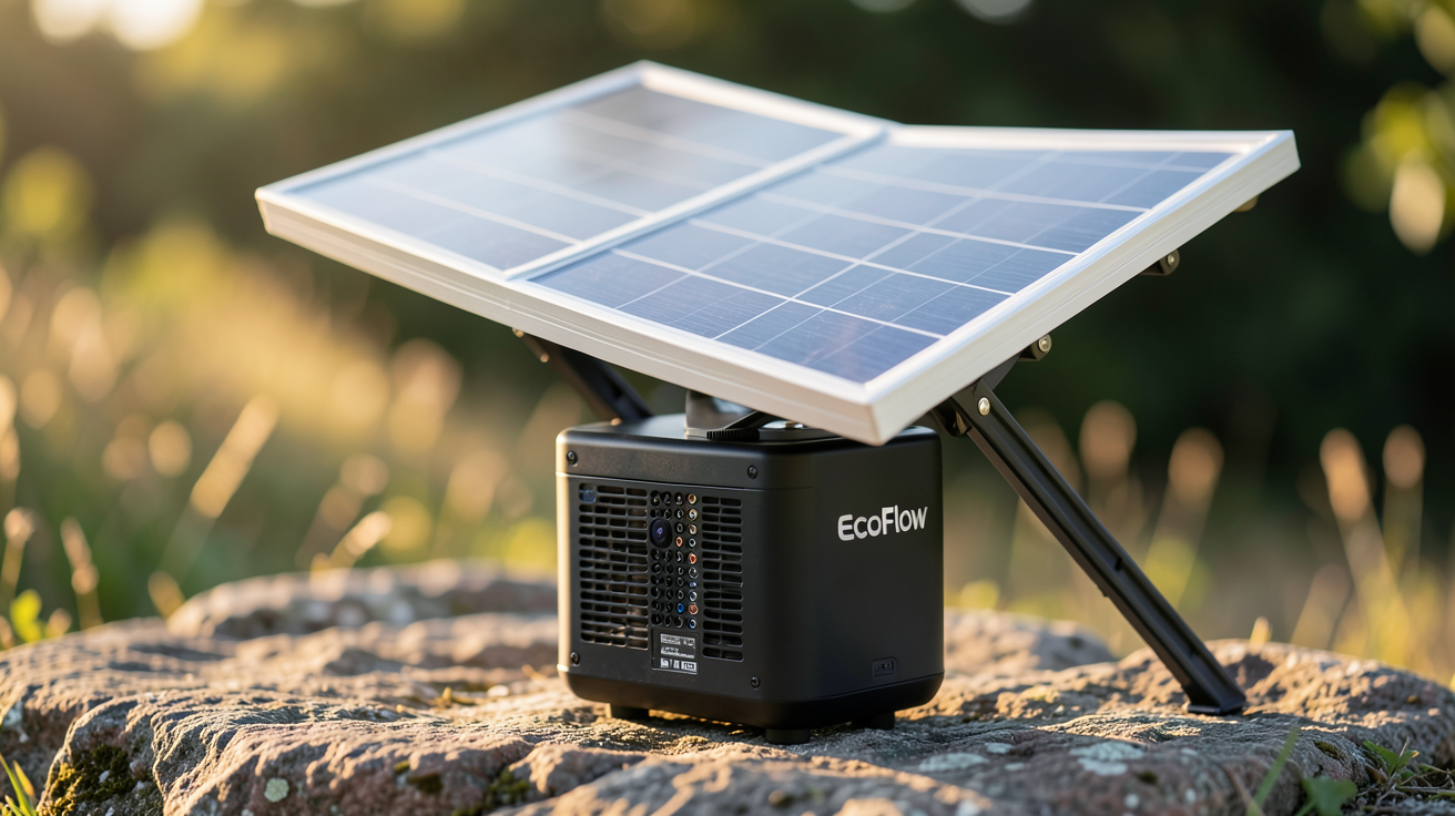 générateur solaire EcoFlow avec panneau portable installé en extérieur