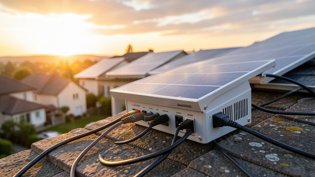 générateur solaire installé en backup électrique à domicile avec panneaux solaires sur toit