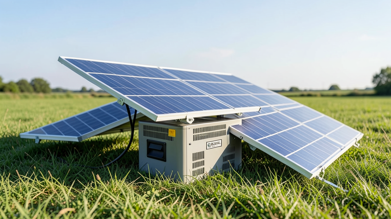 générateur solaire portatif 300w à 6000w présenté en extérieur avec panneaux solaires déployés