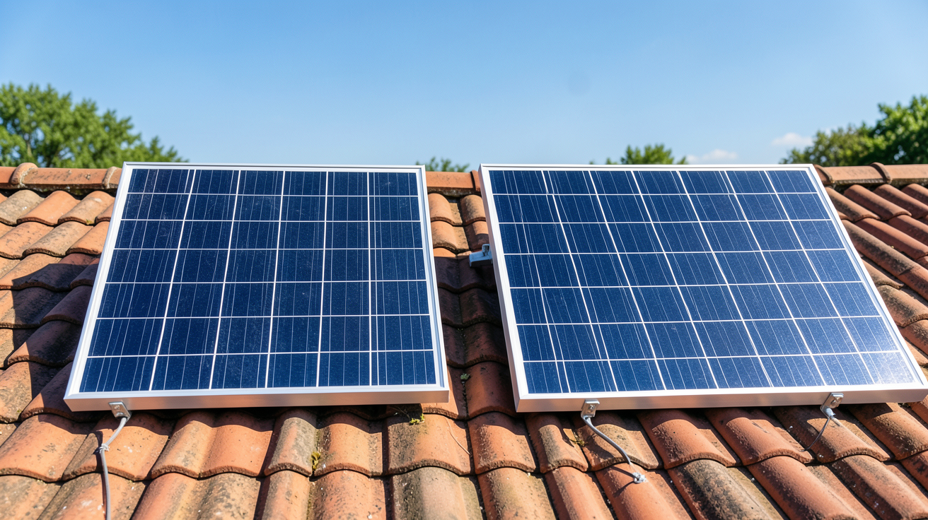 gouvernement panneau solaire thermique et photovoltaïque côte à côte sur un toit ensoleillé
