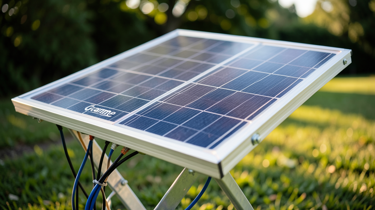 gramme panneaux photovoltaïques montrant les caractéristiques techniques en lumière naturelle