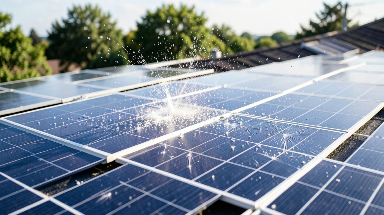 grêle sur panneaux photovoltaïques montrant des traces d'impact sur une installation résidentielle