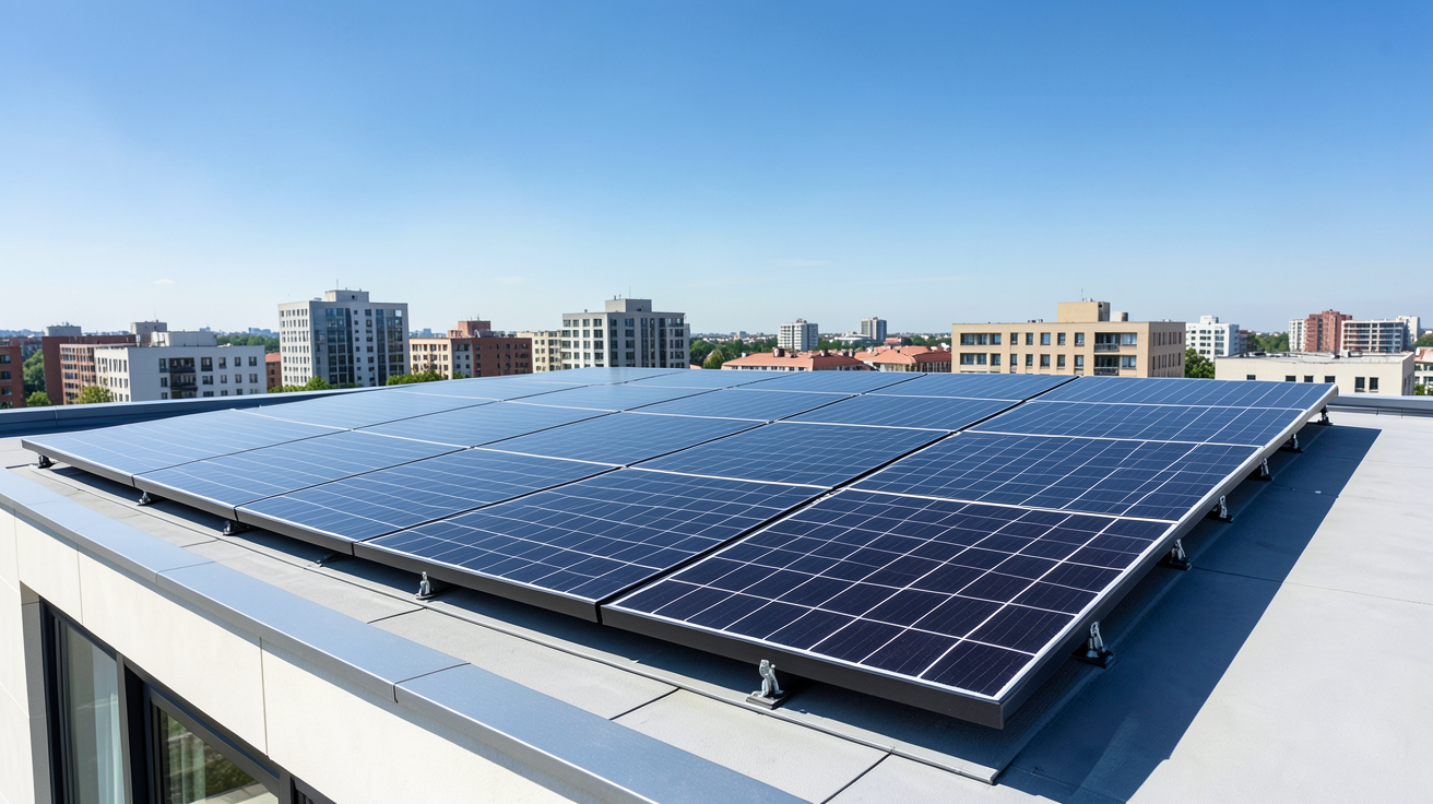 groupe e photovoltaïque sur le toit d'une maison urbaine moderne