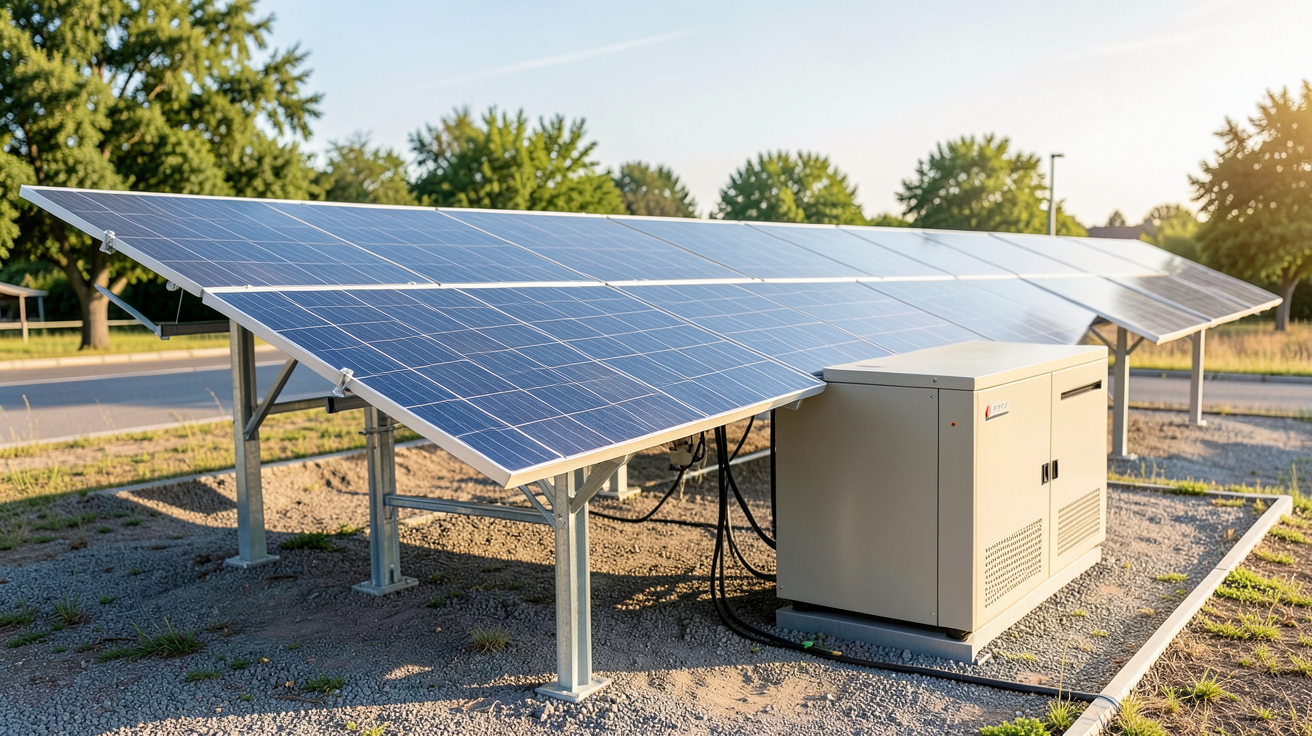 groupe électrogène photovoltaïque moderne avec panneaux solaires déployés en extérieur
