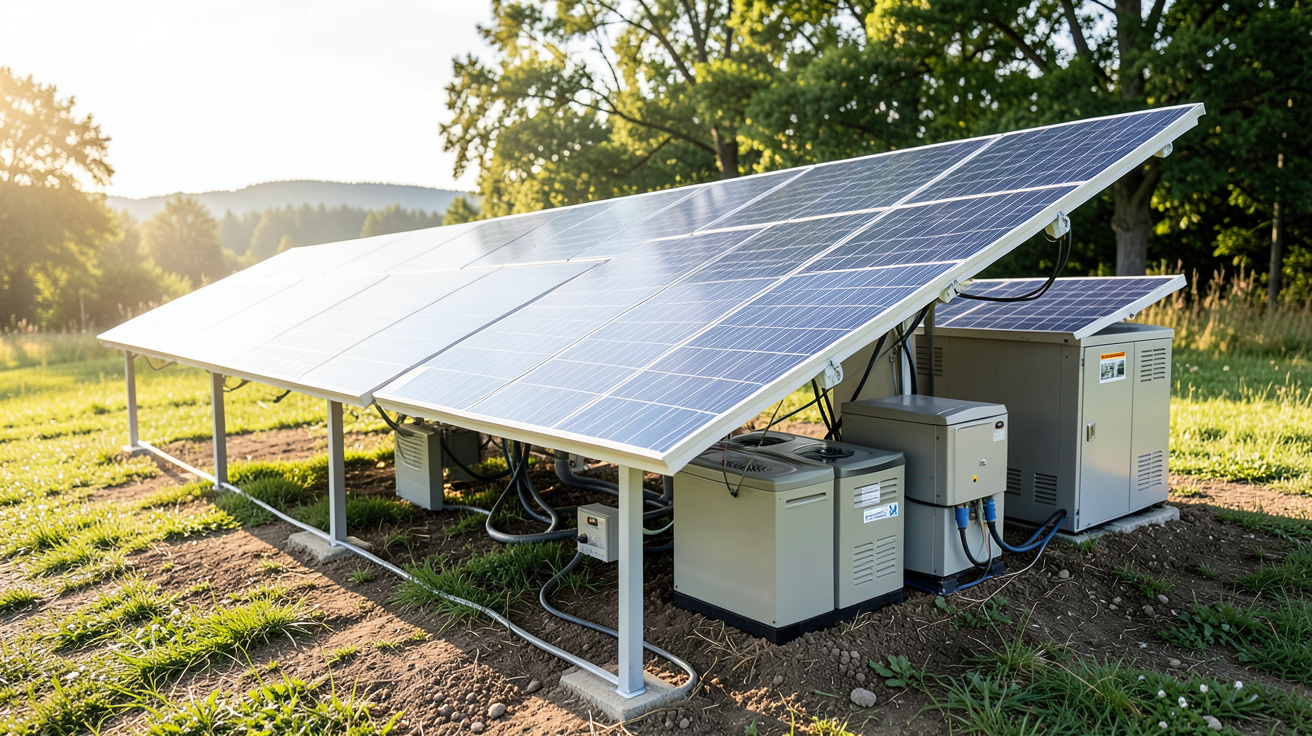 groupe électrogène solaire autonome avec panneaux photovoltaïques et batteries de stockage pour le calcul du dimensionnement énergétique