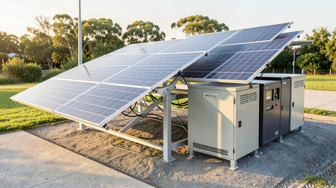 groupe électrogène solaire autonome de haute puissance avec panneaux solaires déployés et système de batterie intégré