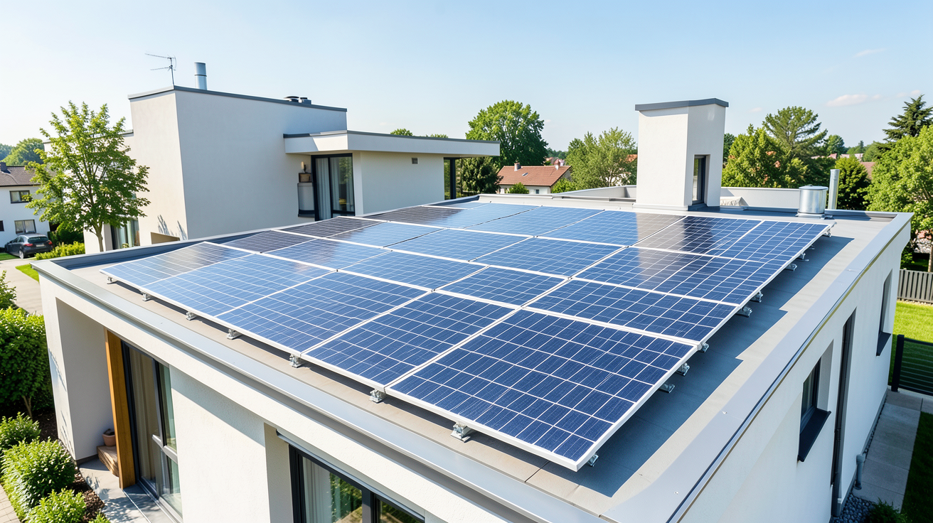 groupe verlaine panneaux solaires installés sur le toit d'une maison moderne