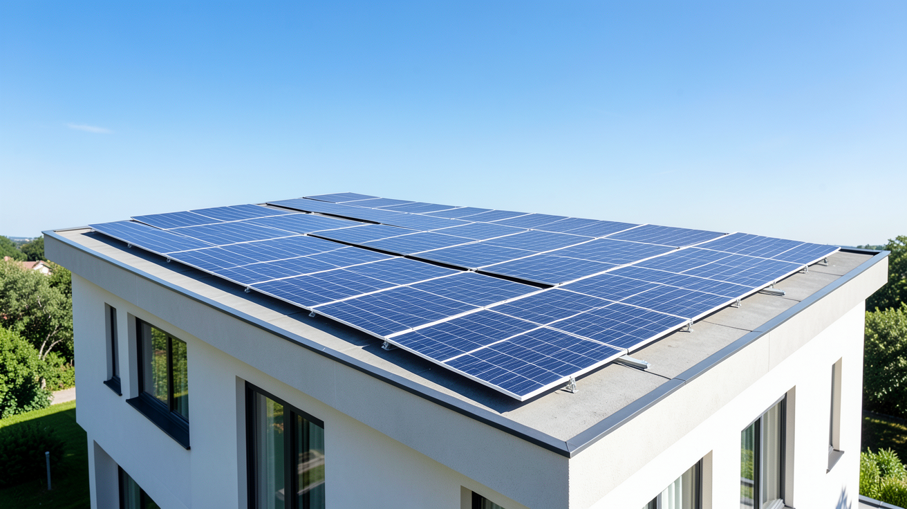 groupe verlaine panneaux solaires installés sur le toit d'une maison résidentielle moderne