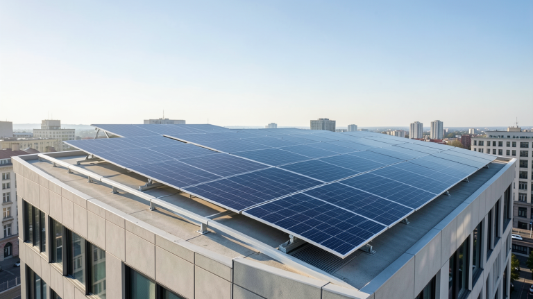 groupe verlaine panneaux solaires installés sur le toit d'un bâtiment urbain moderne