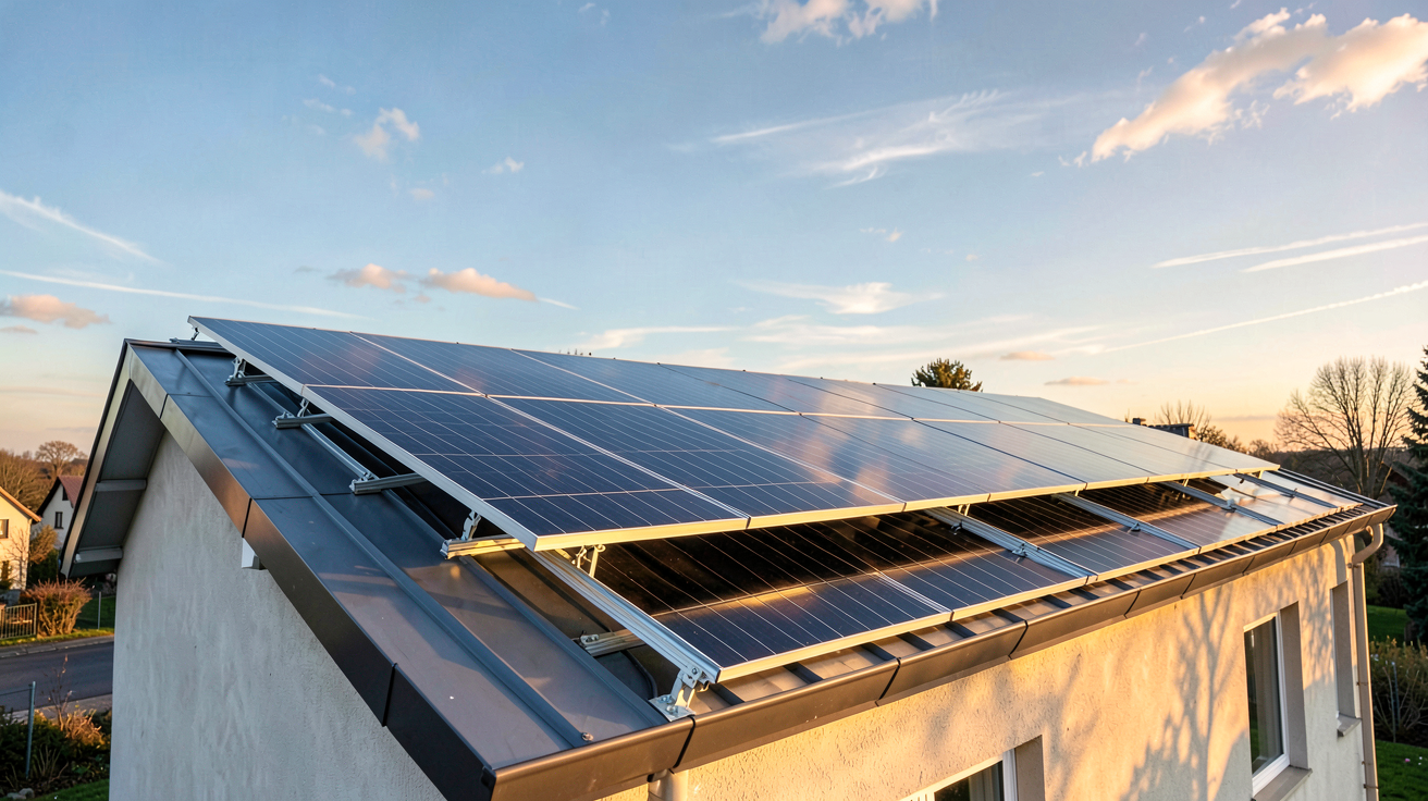 groupe Verlaine photovoltaïque installation sur toit de maison individuelle avec panneaux solaires modernes