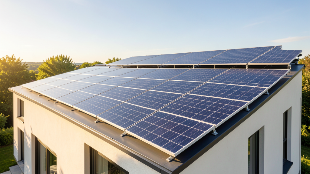 groupe verlaine prix photovoltaïque illustré par une installation de panneaux solaires sur une toiture moderne.