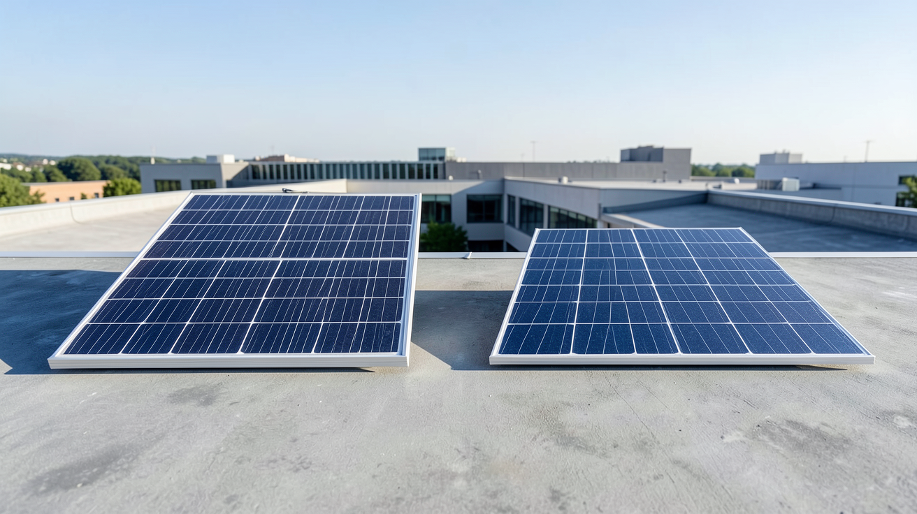 h2r panneau solaire : comparaison côte à côte entre un panneau rigide et un panneau souple posés sur un toit moderne