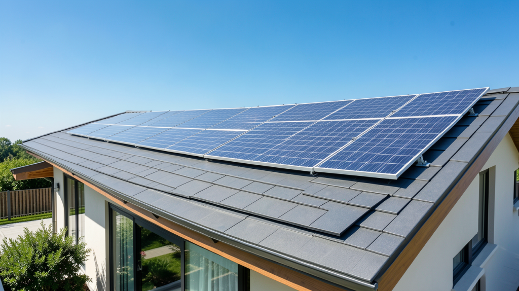 hello watt panneau solaire installés sur le toit d'une résidence moderne et lumineuse