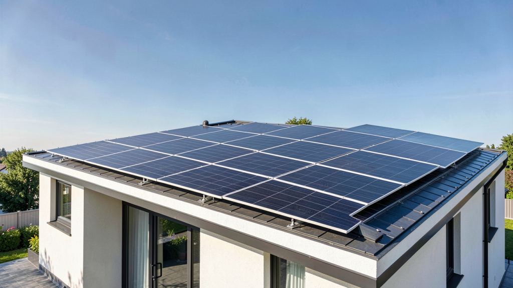 heylen photovoltaïque installé sur le toit d'une maison contemporaine moderne