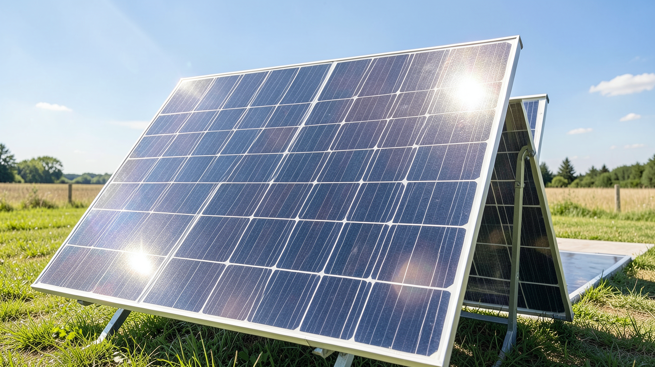 huasun panneau solaire 380wc en mode bifacial captant la lumière solaire sur les deux faces, installé sur un toit avec réflexion du sol