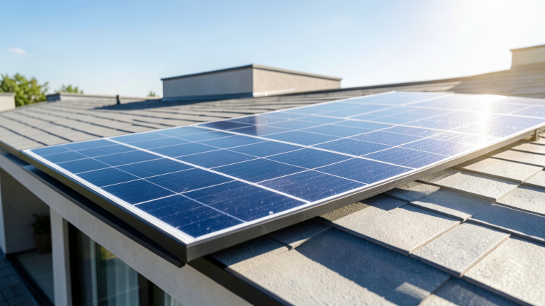 huasun panneau solaire 380wc installé sur le toit d'une maison moderne