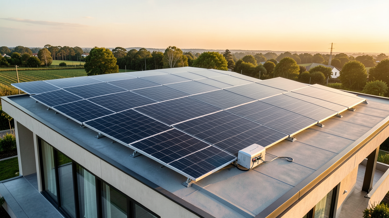 huawei photovoltaique installation de panneaux solaires noirs sur toit de maison moderne