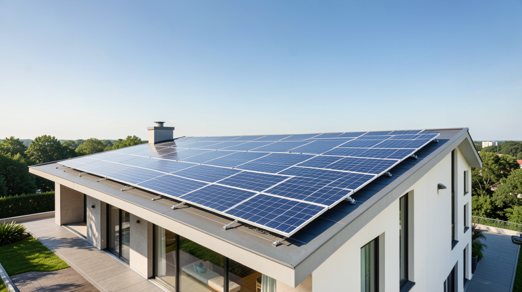 ikea panneau photovoltaïque installé sur le toit d'une maison contemporaine