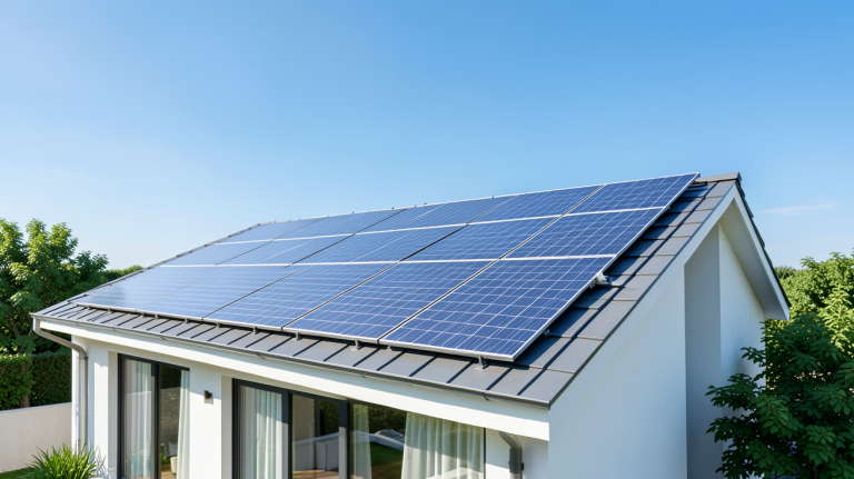 ikea photovoltaique installé sur le toit d'une résidence moderne sous un soleil éclatant