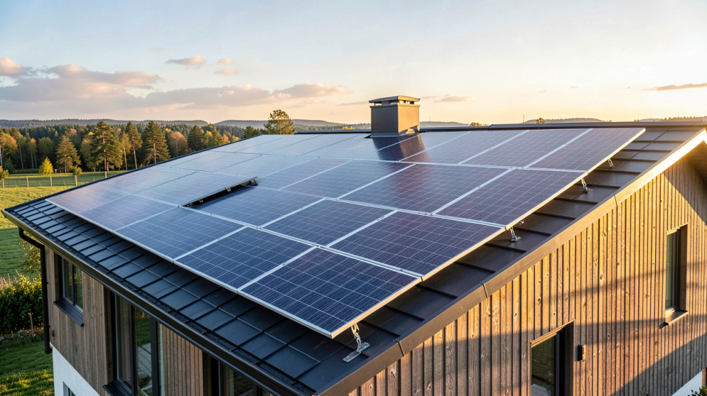 ikea solaire avec des panneaux photovoltaïques élégants installés sur le toit d'une maison contemporaine