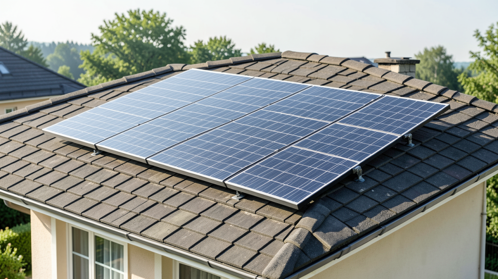 info gouv panneau solaire installé sur le toit d'une maison moderne, capturant la lumière du soleil