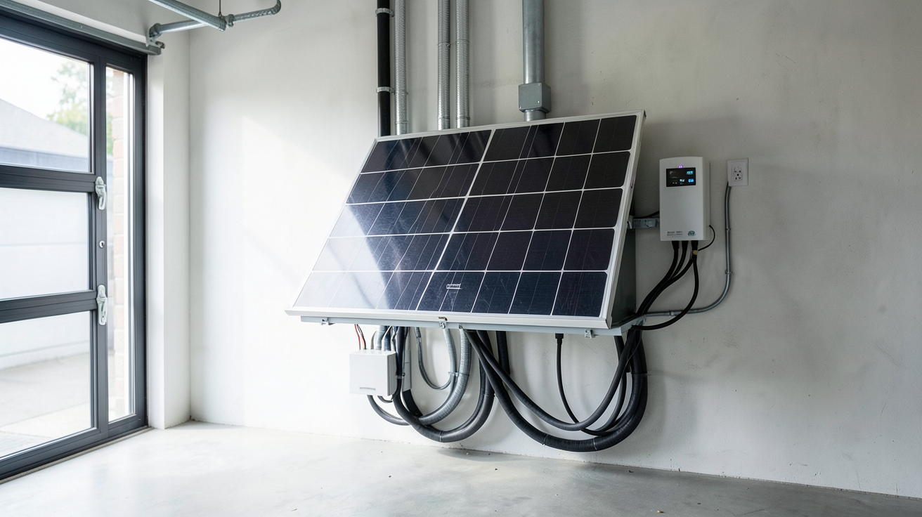 installation batterie panneau solaire avec couplage en AC dans un garage moderne