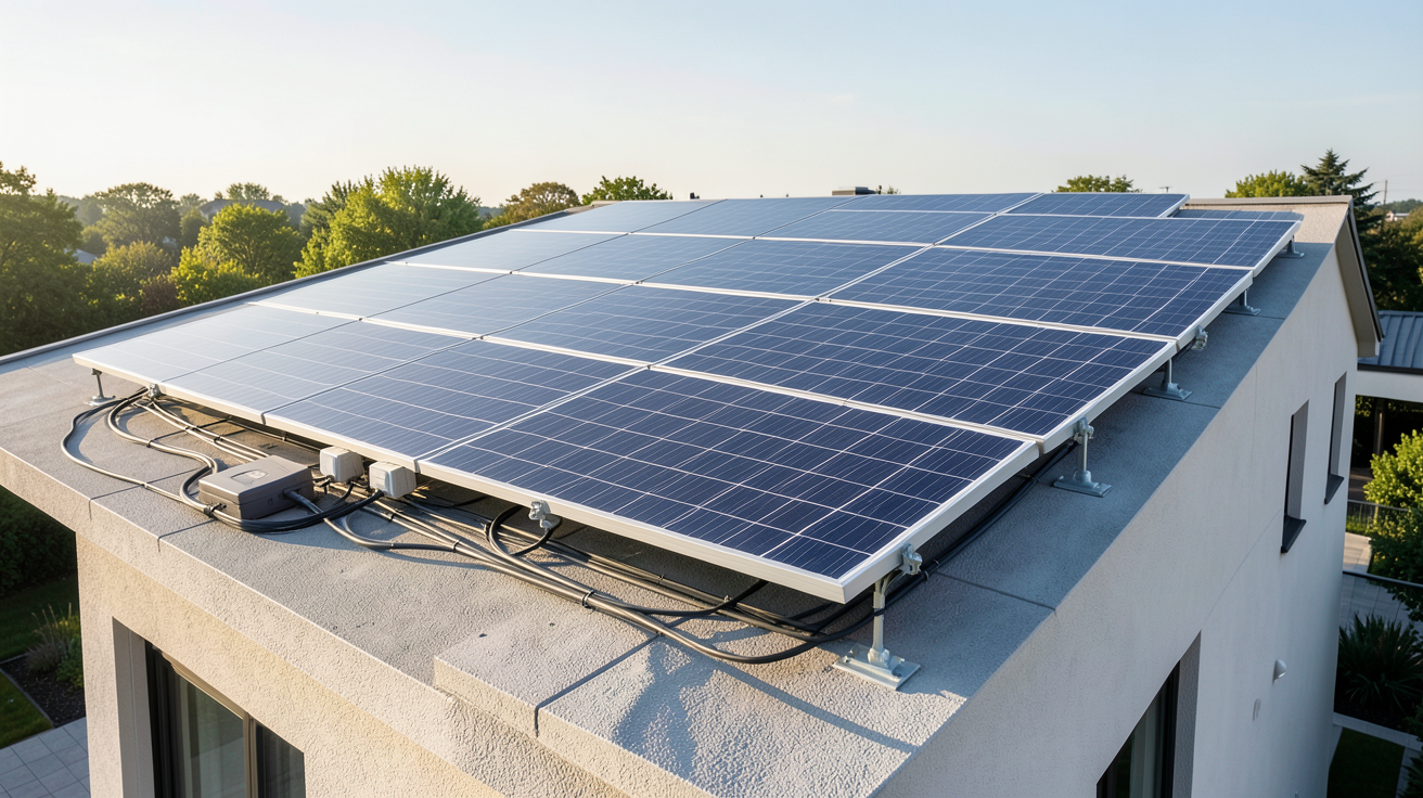 installation de photovoltaïque de panneaux solaires sur le toit d'une maison moderne