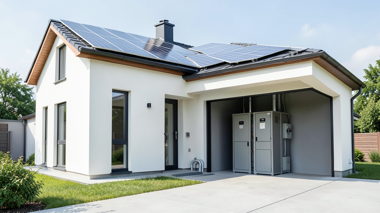 installation électrique autonome avec panneaux solaires et système de stockage d'énergie