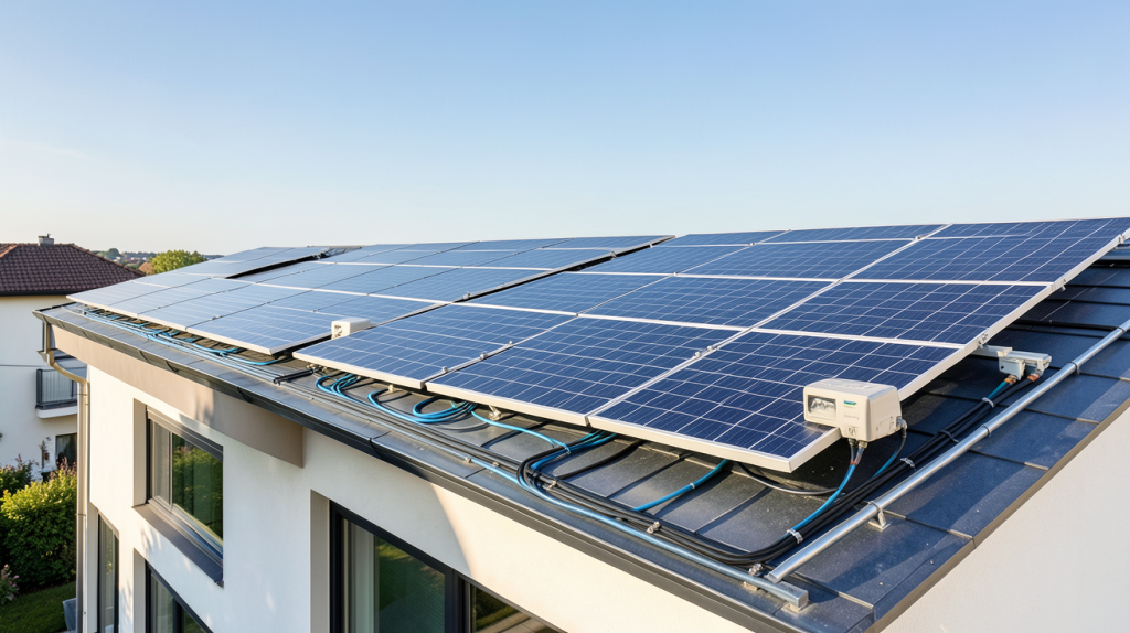 installation panneau photovoltaïque autoconsommation sur le toit d'une maison moderne