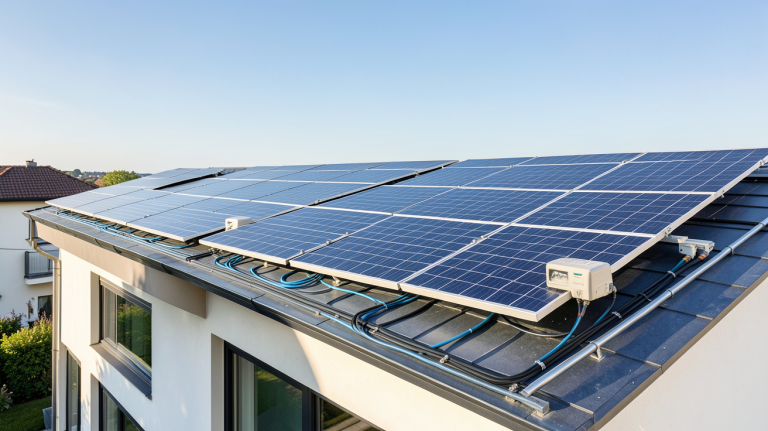 installation panneau photovoltaïque autoconsommation sur le toit d'une maison moderne