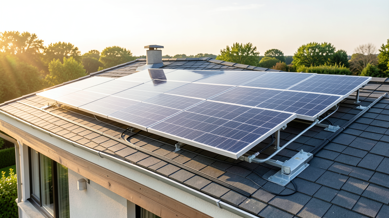 installation panneau photovoltaïque autoconsommation sur le toit d'une maison avec panneaux solaires
