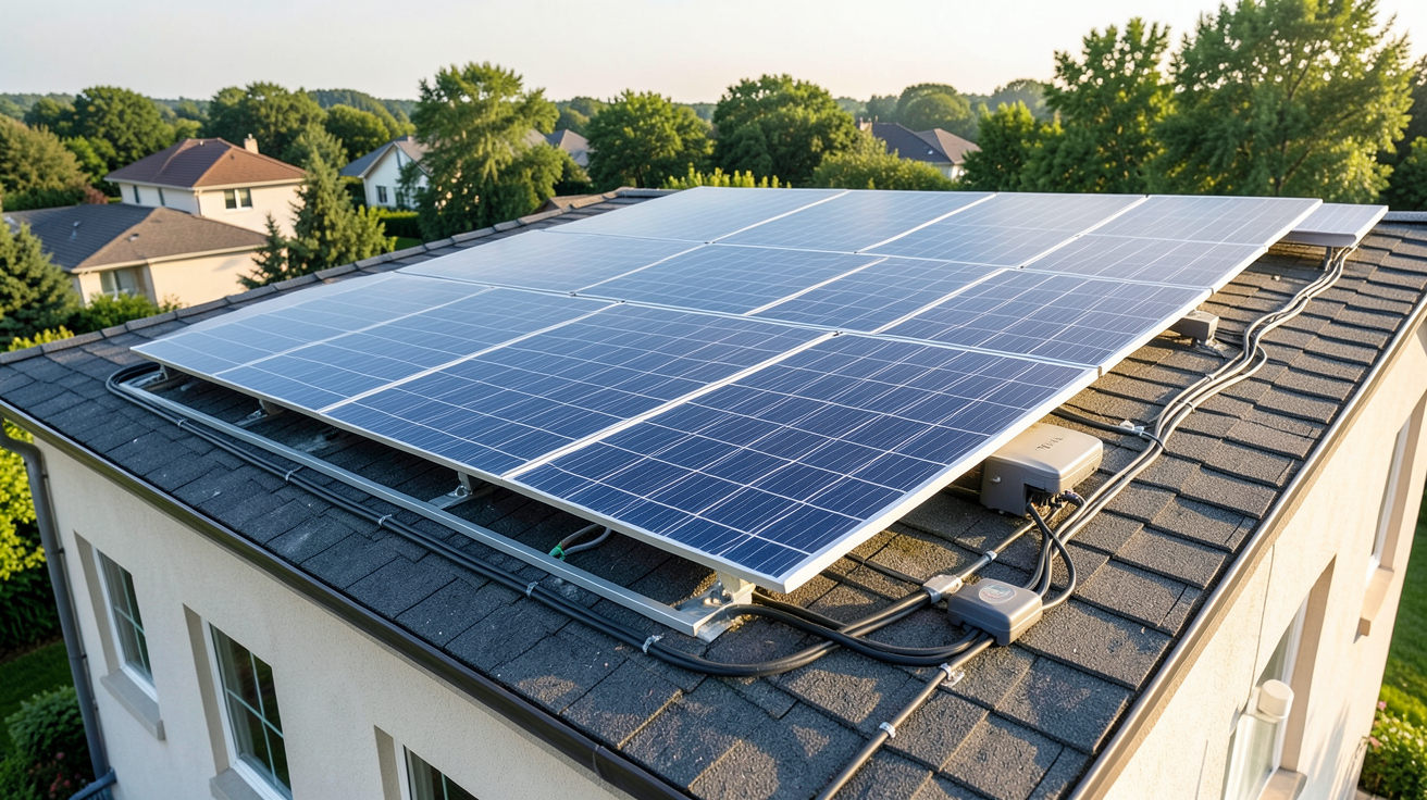 installation panneau photovoltaique autoconsommation sur le toit d'une maison avec système de gestion énergétique