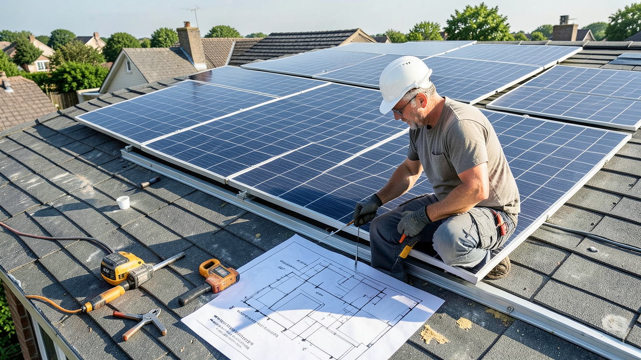 installation panneau photovoltaïque soi même montrant les 7 étapes clés avec schéma et outils