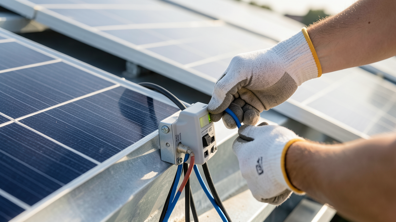installation panneau photovoltaïque soi même montrant le respect des normes électriques et la sécurité lors du raccordement des panneaux