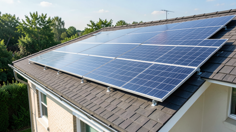 installation panneau photovoltaïque soi même réalisée sur le toit d'une maison individuelle