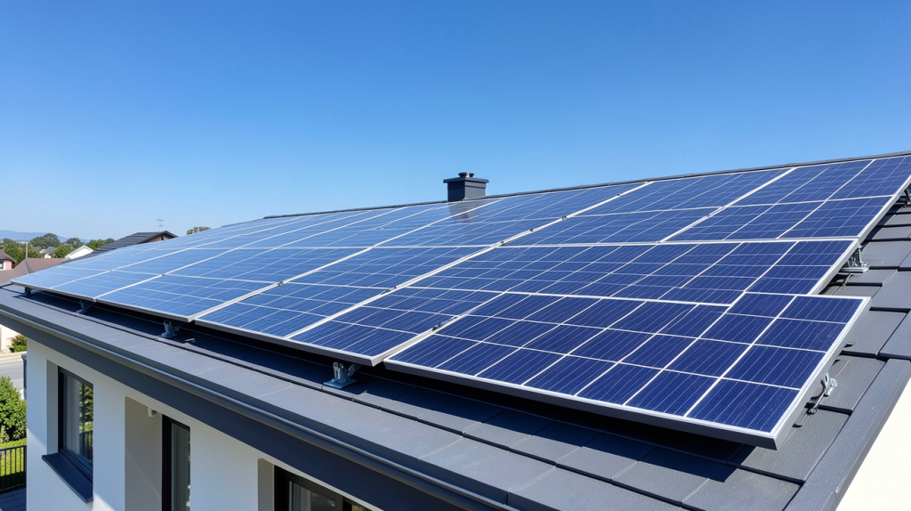installation panneau solaire autoconsommation sur le toit d'une maison résidentielle moderne