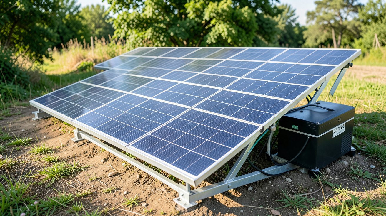 installation panneau solaire avec batterie 12v photographié en situation réelle, illustration de l'article