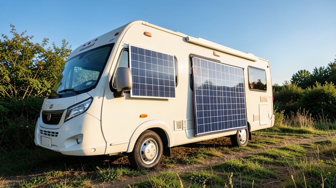 installation panneau solaire camping car comparaison entre panneau rigide et souple sur un camping-car en extérieur