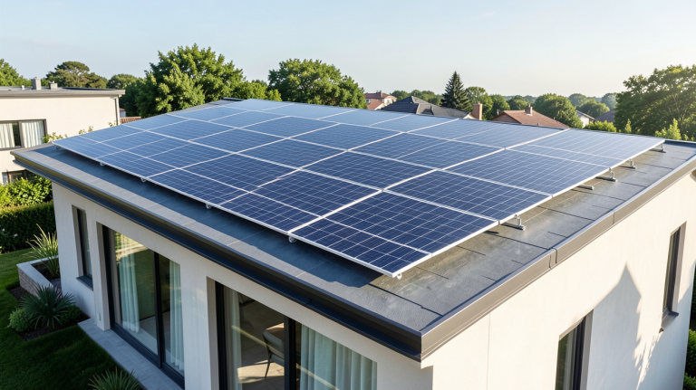 installation panneau solaire maison prix installée sur le toit d'une maison moderne