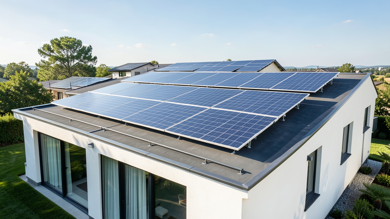 installation panneau solaire maison prix avec des panneaux photovoltaïques sur une toiture résidentielle moderne