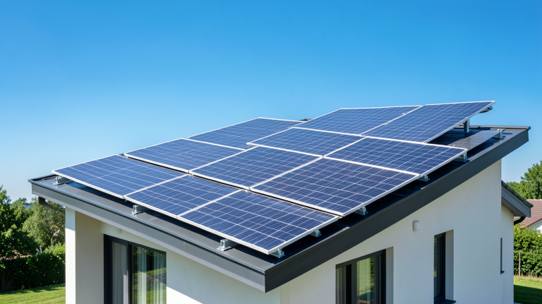 installation panneau solaire maison sur le toit d'une habitation moderne sous le soleil