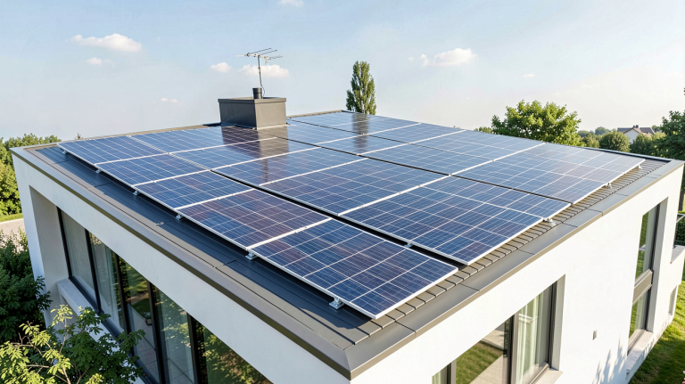 installation panneau solaire photovoltaique sur un toit résidentiel moderne