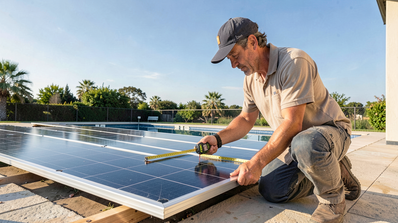 installation panneau solaire pour piscine dimensionnement avec mesure de surface par un professionnel