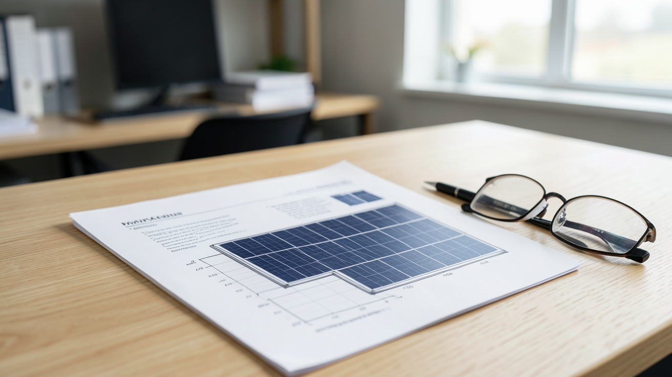 installation panneau solaire prix : devis détaillé posé sur une table avec stylo et lunettes