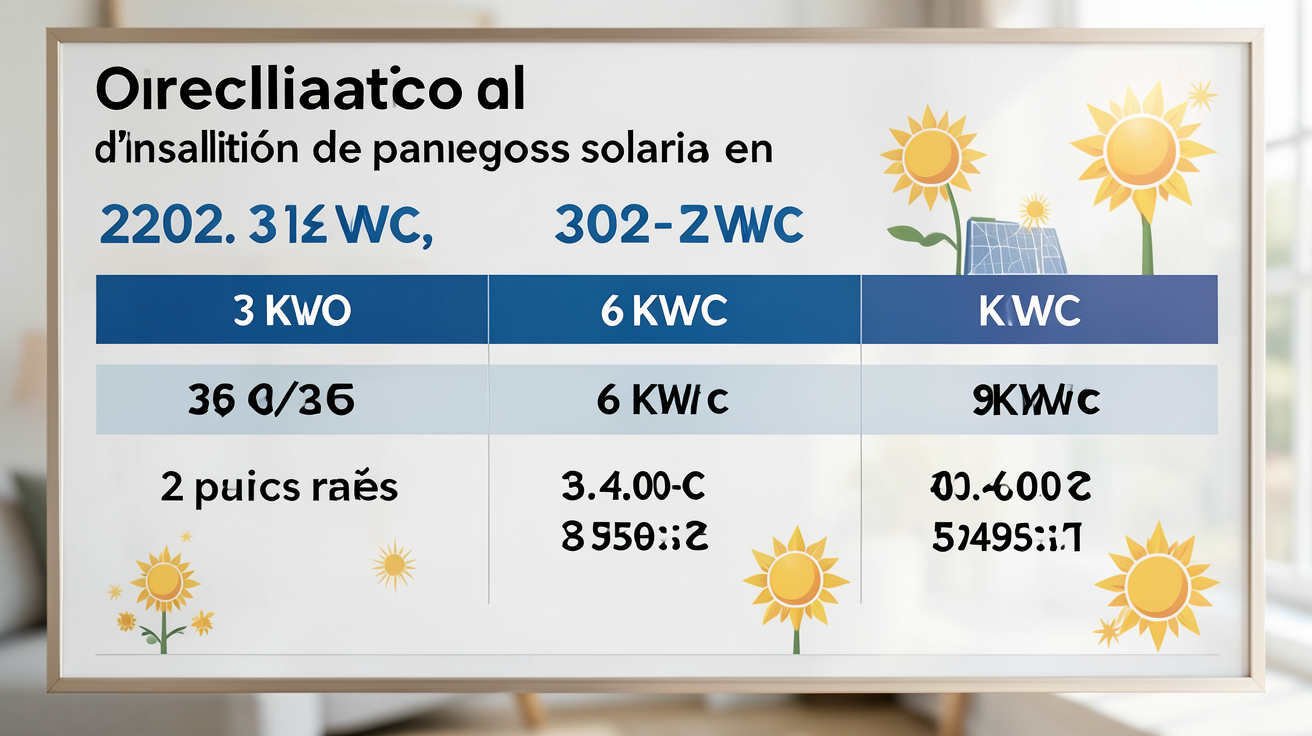 installation panneau solaire prix moyen 2026 pour 3 kWc, 6 kWc et 9 kWc