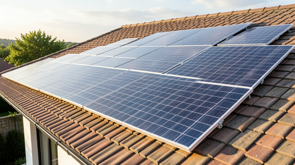 installation panneau solaire sur toiture tuile d'une maison contemporaine