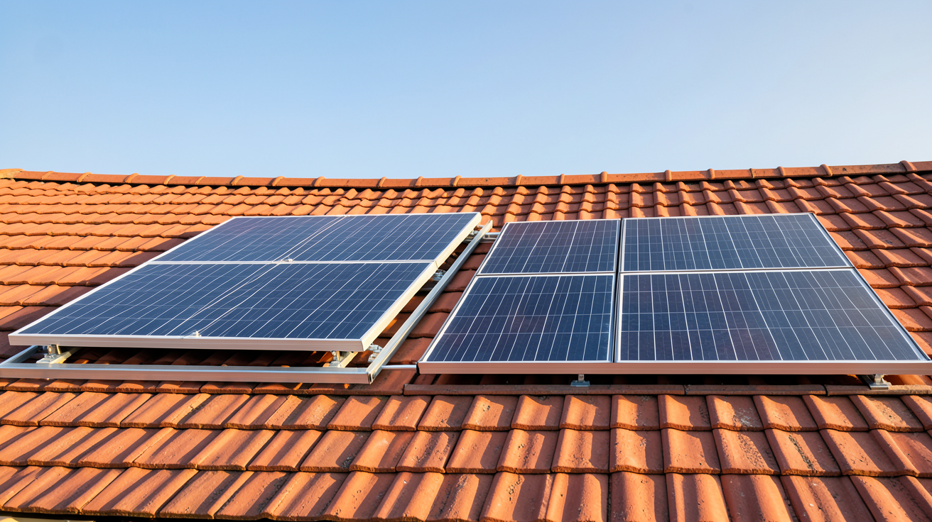 installation panneau solaire sur toiture tuile montrant la surimposition et l'intégration au bâti