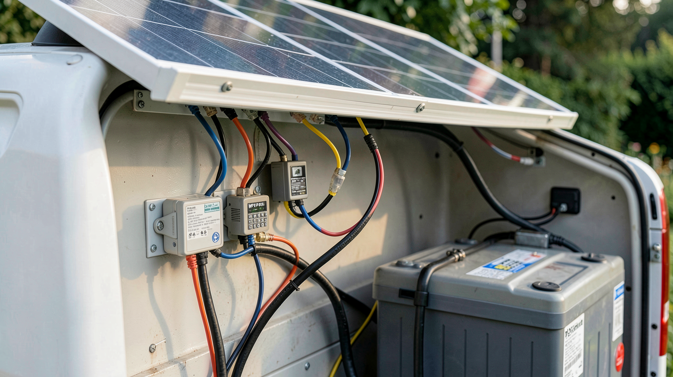 installation panneau solaire van branchement électrique avec régulateur MPPT et batterie lithium