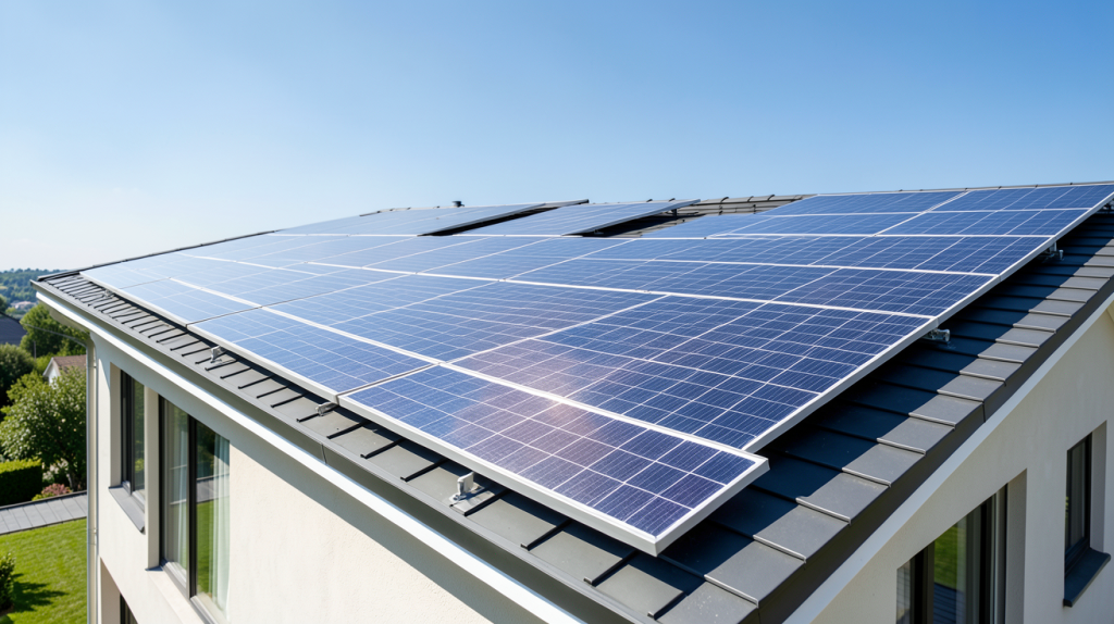 installation panneaux photovoltaique prix sur le toit d'une maison résidentielle moderne